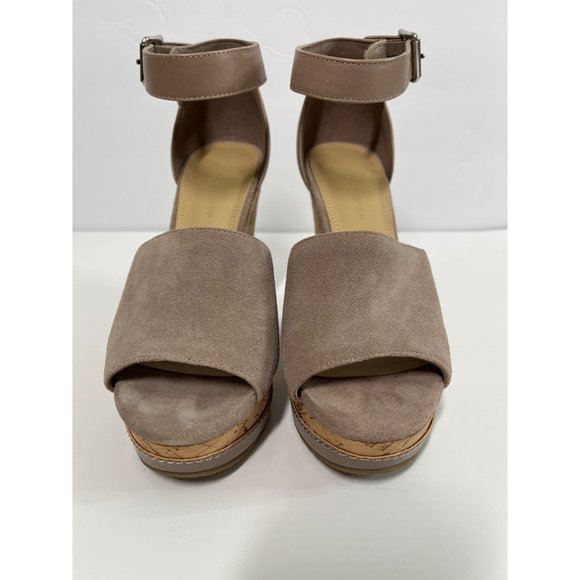 Marc Fisher Shoes Women 7 Sandals Brown Taupe Leather Suede Platform Wedge Heel - Picture 3 of 12
